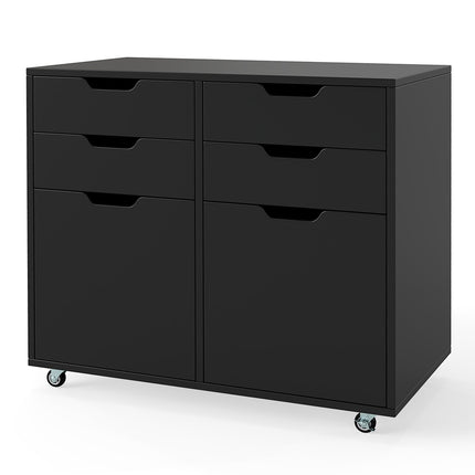 Mobile Storage Cabinet with 4 Drawers, 2 Doors, Black