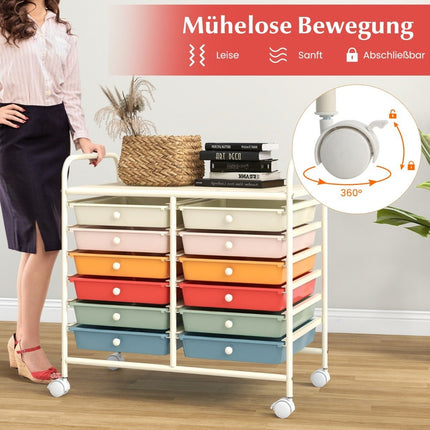 Mobile Storage Cart with 12 Stackable Drawers