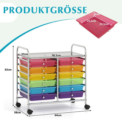 Mobile Storage Cart with 12 Stackable Drawers