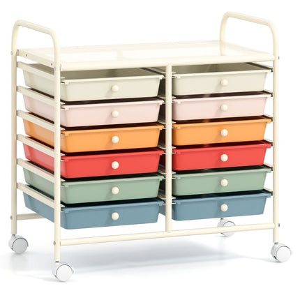 Mobile Storage Cart with 12 Stackable Drawers
