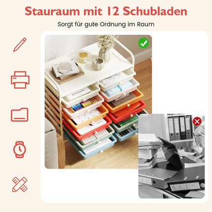 Mobile Storage Cart with 12 Stackable Drawers