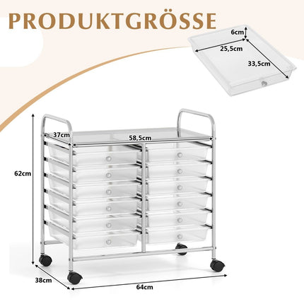 Mobile Storage Cart with 12 Stackable Drawers
