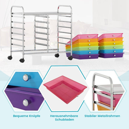 Mobile Storage Cart with 12 Stackable Drawers
