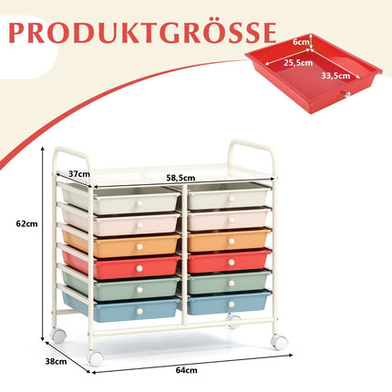 Mobile Storage Cart with 12 Stackable Drawers