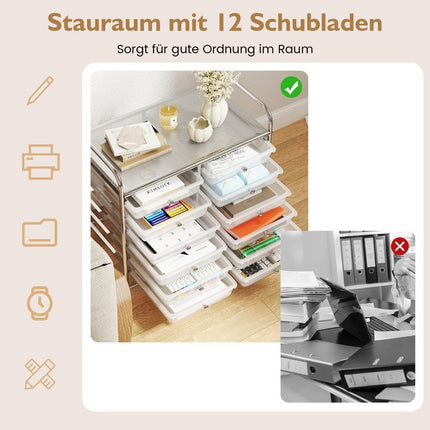 Mobile Storage Cart with 12 Stackable Drawers