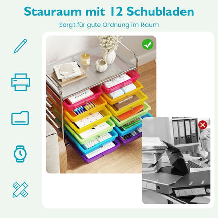 Mobile Storage Cart with 12 Stackable Drawers