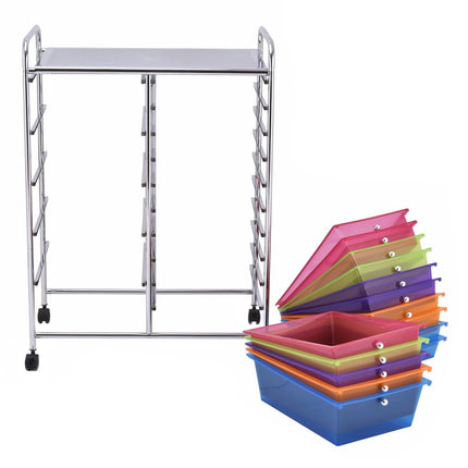 Rollcontainer mit 15 stapelbaren Schubladen, Metallrahmen