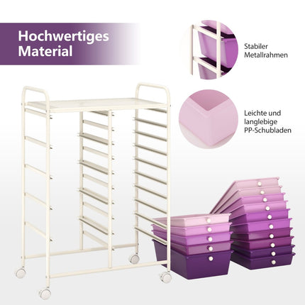 Mobile Storage Cart with 15 Stackable Drawers, Purple