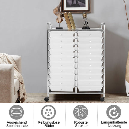 Mobile Storage Cart with 20 Drawers, Chrome Frame