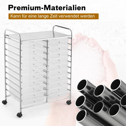 Mobile Storage Cart with 20 Drawers, Chrome Frame