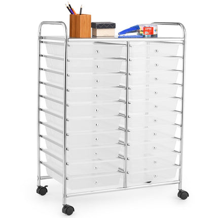 Mobile Storage Cart with 20 Drawers, Chrome Frame