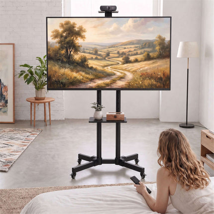 Mobile TV Stand on Wheels for 32-75 Inch TVs with Tilt, Height Adjustable, Black