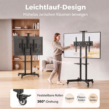 Mobile TV Stand on Wheels for 32-75 Inch TVs with Tilt, Height Adjustable, Black
