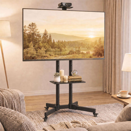Mobile TV Stand on Wheels for 32-75 Inch TVs with Tilt, Height Adjustable, Black