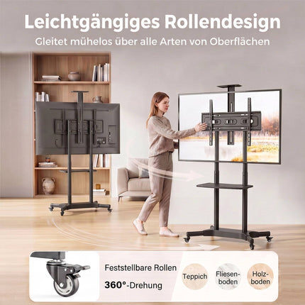 Mobile TV Stand with Adjustable Height, 32-75 Inch, Metal