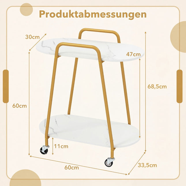 Rollbarer Beistelltisch mit zwei Ebenen und Marmor-Optik