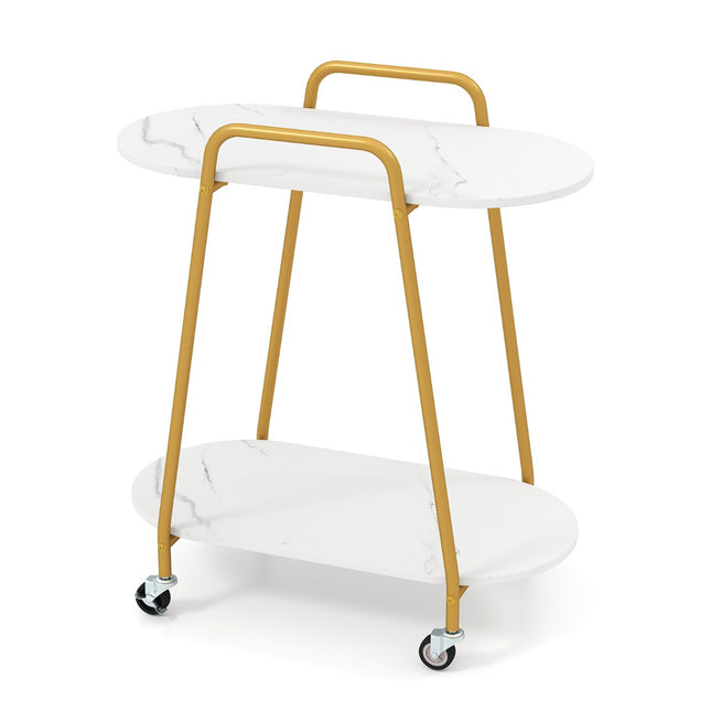 Rollbarer Beistelltisch mit zwei Ebenen und Marmor-Optik