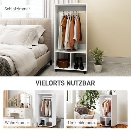 Rollgarderobe mit Ablage – Aluminium, weiß