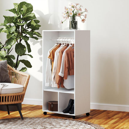 Rollgarderobe mit Ablage – Aluminium, weiß