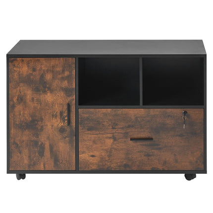 Mobile Wood File Cabinet With Lock, Shelves, Printer Top