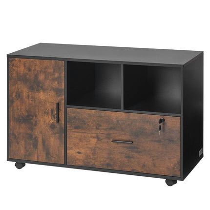 Mobile Wood File Cabinet With Lock, Shelves, Printer Top