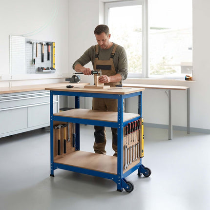 Mobile Werkbank mit Rollen, Lochplatte, Höhenverstellbar