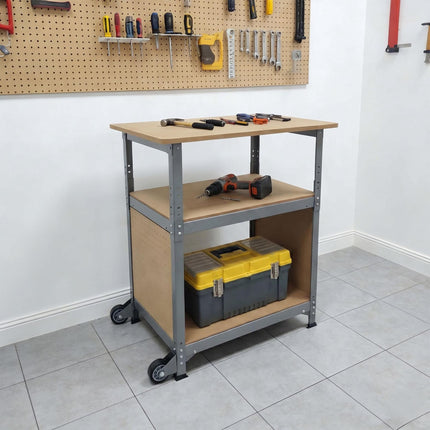 Mobile Werkbank mit Rollen, Lochplatte, höhenverstellbar