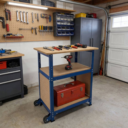Mobile Werkbank mit Rollen, Lochplatte, Höhenverstellbar