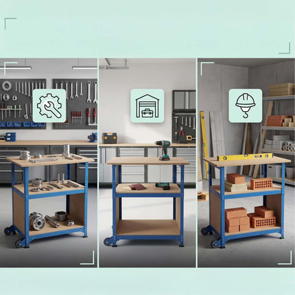 Mobile Werkbank mit Rollen, Lochplatte, Höhenverstellbar