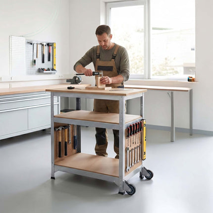 Mobile Werkbank mit Rollen, Lochplatte, höhenverstellbar
