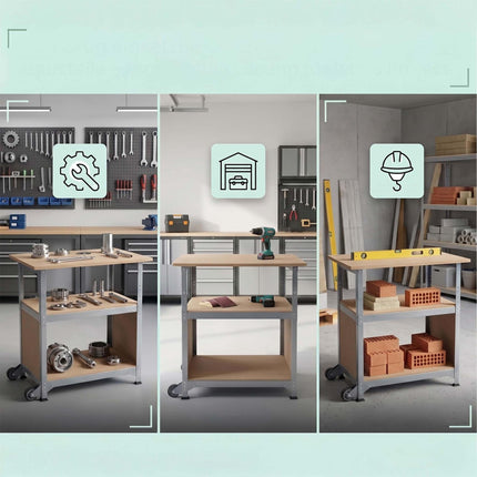 Mobile Werkbank mit Rollen, Lochplatte, höhenverstellbar