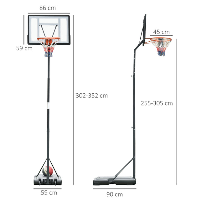 Verstellbarer Basketballkorb mit Stahlständer, 90-352 cm
