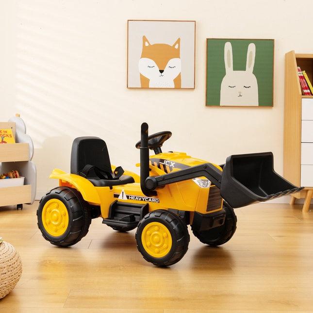 Mobiler Kinderbagger mit verstellbarer Grabschaufel für Kinder von 3 bis 8 Jahren. Gelb