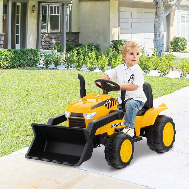 Mobiler Kinderbagger mit verstellbarer Grabschaufel für Kinder von 3 bis 8 Jahren. Gelb