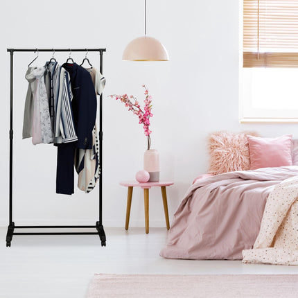 Mobile clothes stand with shelf