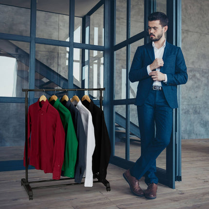Mobile clothes stand with shelf