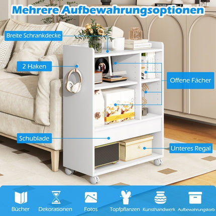 Mobile rolling container with drawer office cabinet with adjustable shelves white