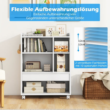 Mobile rolling container with drawer office cabinet with adjustable shelves white