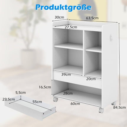 Mobile rolling container with drawer office cabinet with adjustable shelves white