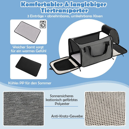 Cage de transport mobile avec poignée télescopique, roulettes et petit sac pour chats et chiens, gris