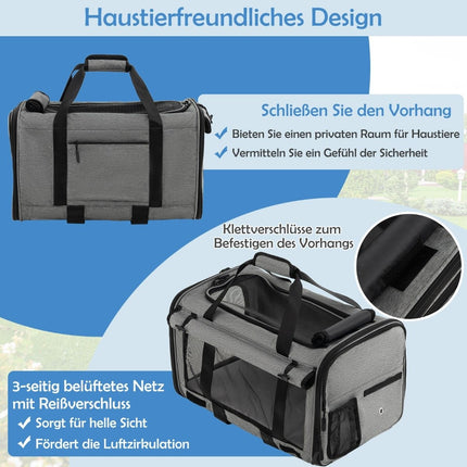 Cage de transport mobile avec poignée télescopique, roulettes et petit sac pour chats et chiens, gris