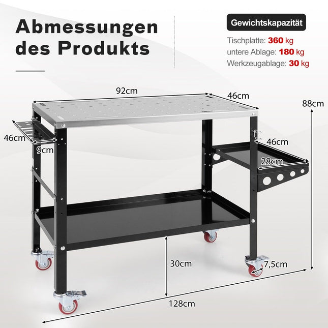 Mobiler Schweißtisch mit φ 1,6cm Löchern &amp; Werkzeugständer &amp; 8 Werkzeugschlitzen