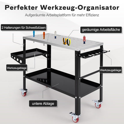 Mobiler Schweißtisch mit φ 1,6cm Löchern &amp; Werkzeugständer &amp; 8 Werkzeugschlitzen