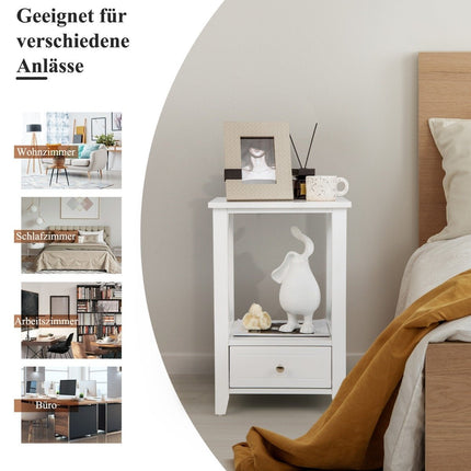 Moderní dvoupatrový noční stolek v designu X se zásuvkou 40 x 30 x 61.5 cm bílá