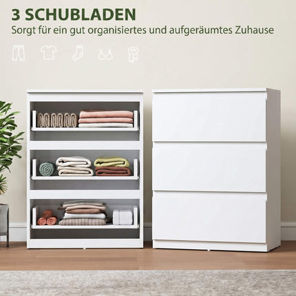 Moderne Kommode mit 3 Schubladen, Weiß, 55 x 34 x 75 cm