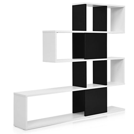 Moderner Raumteiler aus Holz im Leiterstil mit 5 Ebenen für Bücher, 120 x 19,5 x 109 cm, Schwarz und Weiß