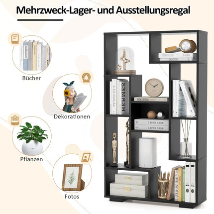 Modern Bookshelf with Open Shelves & Anti-Tip, Black