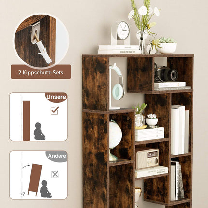 Modern Bookshelf with Open Shelves & Anti-Tip, Brown
