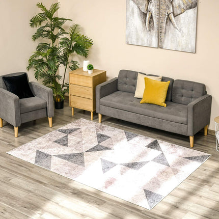 Geometrischer moderner Teppich 230x160 cm für Wohnzimmer, grau/schwarz/weiß