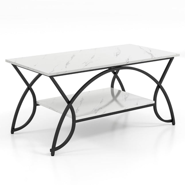 Moderner Couchtisch, Kunstmarmor, 2 Ebenen, Weiß/Schwarz, 100x50x45 cm